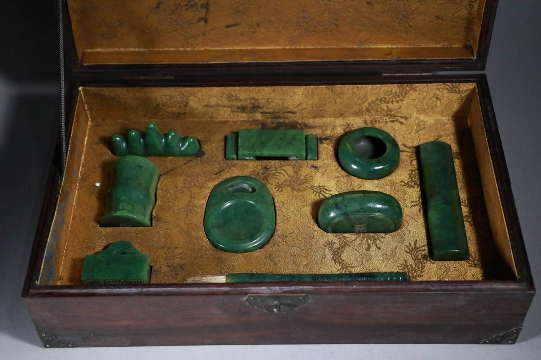 SET OF HETIAN JASPER CARVED CALLIGRAPHY SUPPLIES: Dimension 9.2 x 2.4 x 4.6 cm / Total Weight 1230g