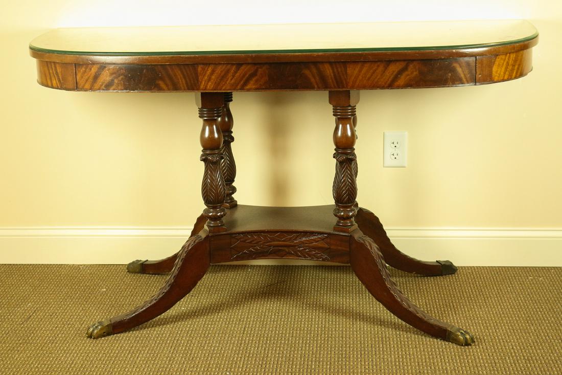 DUNCAN PHYFE STYLE MAHOGANY WOOD PIER TABLE: Dimension 32 x 59 x 24 inch
