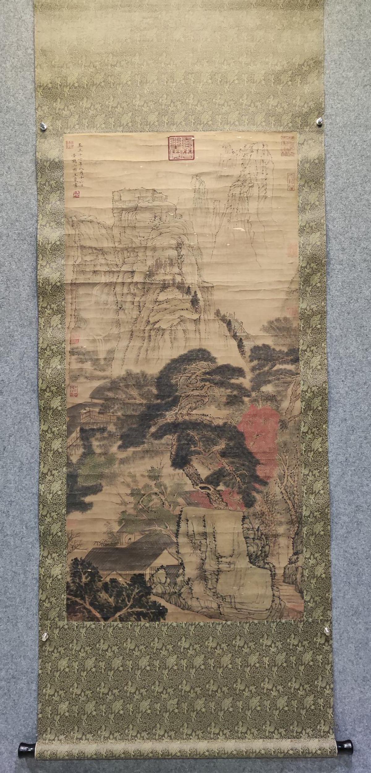 WANG MENG LANDSCAPE PATTERN PAINTING: Painting size 130 x 63 cm / Frame-Size 218 x 77 cm.wang meng(1308-1385).