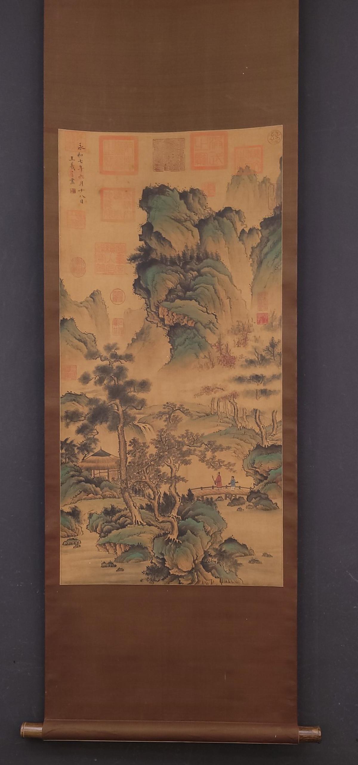 WANG XIZHI LANDSCAPE&FIGURE PATTERN PAINTING: Painting Core-size 48.3 x 98.5 cm