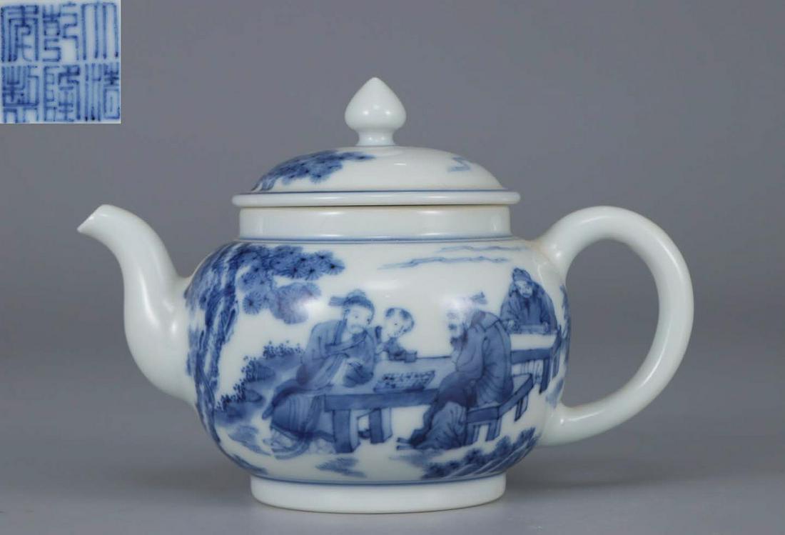 QIANLONG MARK BLUE&WHITE GLAZE CARVED STORY TEA POT Jan 02, 2022