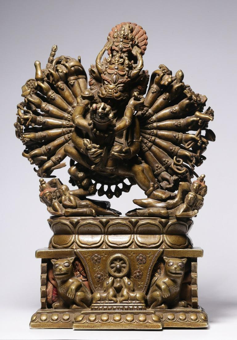 COPPER CAST YAMANTAKA BUDDHA STATUE: Height 25 cm / Length 14 cm / Width 9.5 cm