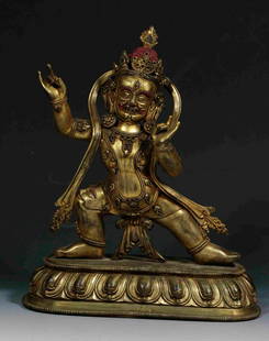 GILT BRONZE CAST VAJRAPANI BUDDHA SHAPE STATUE: Dimension 22 x 10 x 27 cm / Weight 3245g