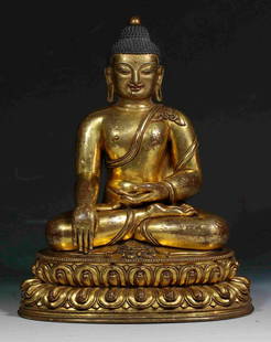 GILT BRONZE CAST SAKYAMUNI BUDDHA SHAPE STATUE: Dimension 20 x 15 x 26 cm / Weight 3584g