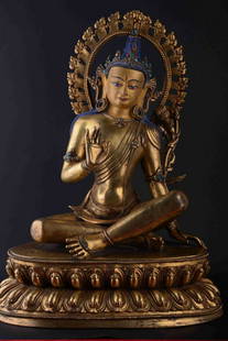 GILT BRONZE CAST BUDDHA SHAPE STATUE: Dimension 33 x 25 x 47 cm / Weight 13600g