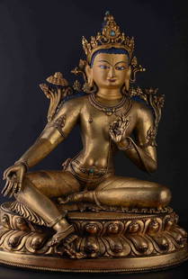 GILT BRONZE CAST BUDDHA SHAPE STATUE: Dimension 36 x 26 x 44 cm / Weight 14000g