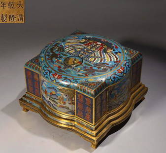 SET OF ENAMEL CAST LOTUS&DRAGON PATTERN BOXES: Length 25 cm / Height 17 cm / Weight 9090g