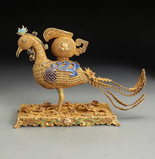 GILT BRONZE CAST BIRD ORNAMENT: Dimension 25 x 12 x 18 cm / Weight 675g