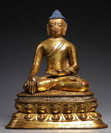 GILT BRONZE CAST SAKYAMUNI BUDDHA STATUE