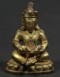GILT BRONZE CAST JAMBHALA BUDDHA STATUE: Dimension 4.8 x 3.2 x 6.6 cm / Weight 142.5g