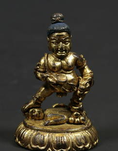 GILT BRONZE CAST STATUE: Dimension 4.4 x 3.6 x 6.7 cm / Weight 163g