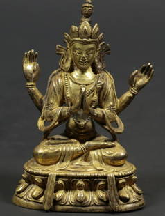 GILT BRONZE CAST GUANYIN BUDDHA STATUE: Dimension 6.8 x 4.8 x 10.4 cm / Weight 316g