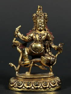 GILT BRONZE CAST JAMBHALA BUDDHA STATUE: Dimension 6.5 x 3.8 x 10 cm / Weight 263.5g