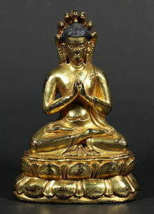 GILT BRONZE CAST BUDDHA STATUE: Dimension 8 x 6.3 x 11.5 cm / Weight 545.5g