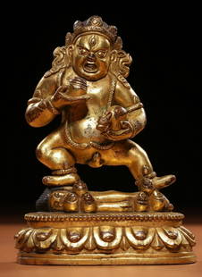 GILT BRONZE CAST JAMBHALA BUDDHA STATUE: Dimension 11.3 x 8 x 3.7 cm / Weight 472g