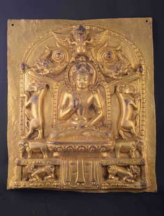 GILT BRONZE CAST VAIROCANA BUDDHA STATUE: Length 30 cm / Height 35 cm / Weight 1120g