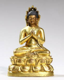 GILT BRONZE CAST BUDDHA SHAPE STATUE: Height 12.6 cm / Length 8.1 cm / Width 5.8 cm / Weight 650g