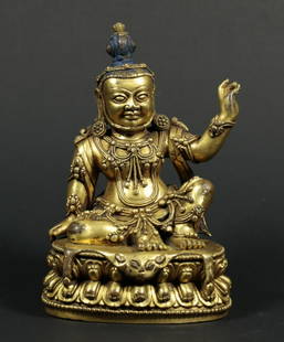 GILT BRONZE CAST MAHASIDDHA STATUE: Dimension 8 x 6.3 x 11.5 cm / Weight 676g