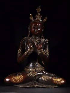 GILT BRONZE CAST TARA BUDDHA STATUE: Height 59 cm / Width 42 cm / Weight 15.1kg