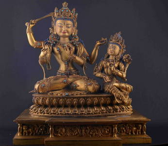 GILT BRONZE CAST MANJUSRI BUDDHA STATUE