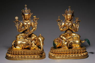 GILT BORNZE CAST MANJUSRI&SAMANTABHADRA BUDDHA STATUE