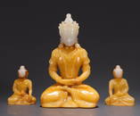 SET OF HETIAN YELLOW JADE CARVED BUDDHA STATUES