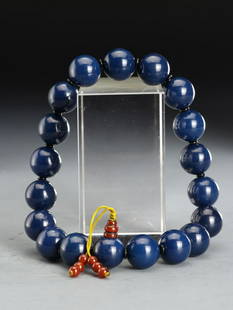 BLUE AGATE CARVED BRACELET: Bead-Diameter 2 cm / Weigh 196 g