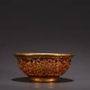 GILT FLOWER PATTERN COVER AGATE CARVED BOWL