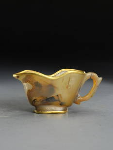 GOLD RIM AGATE CARVED CUP: Dimension 11.7 x 5 x 5.4 cm / Weigh 114 g