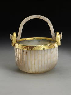 AGATE CARVED GOLD RIM LIFTING CENSER: Dimension 16 x 14 x 18 cm