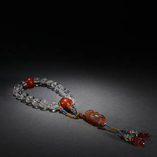 WHITE CRYSTAL CARVED BEADED BRACELET: Bead-Diameter 1.5 cm / Weigh 137 g