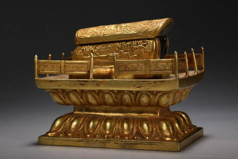 GILT CRYSTAL CARVED BUDDHIST JAR: Dimension 10.1 x 6 x 8.1 cm