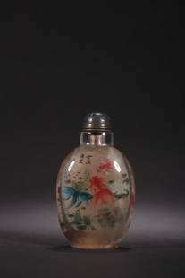 CRYSTAL INSIDE PAINTED GOLDFISH PATTERN SNUFF BOTTLE: Height 8.8 cm / Length 5.2 cm / Width 2.3 cm / For more detailed description of this item please leave message to us or contact us at Email: info@empireauctioninc.com