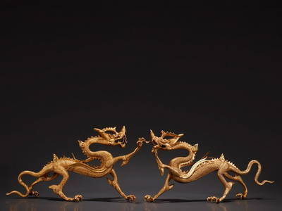 PAIR OF GILT BRONZE DRAGON ORNAMENTS