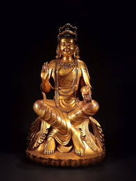 GILT COPPER CASTZIZAI GUANYIN BUDDHA STATUE
