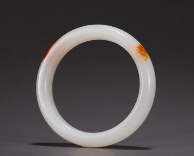 HETIAN JADE SEED CARVED BANGLE: Width 0.85X1.3 / Inner-Diameter 5.7 cm / Weight 58g