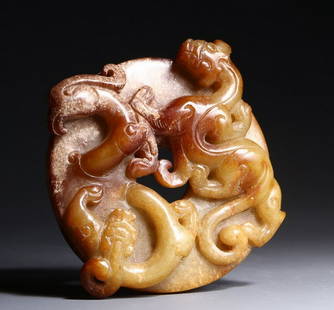 HETIAN JADE CARVED DRAGON PATTERN BI: Dimension 10x1.5 cm / Weight 231g