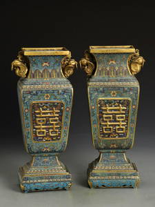 QIANLONG MARK CLOISONNE ENAMEL CAST SQUARE VASE