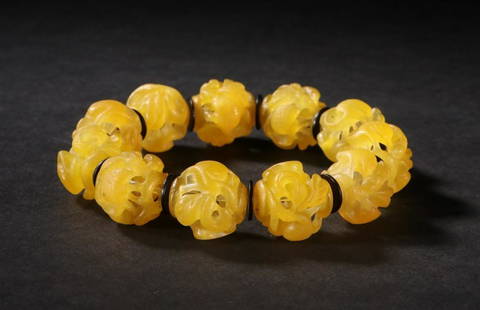 AGATE CARVED HOLLOW CARVED BRACELET: Bead-Diameter 2 cm / Weigh 52 g