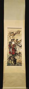 HUANG ZHOU FIGURE PATTERN PAINTING: Huang Zhou(1925-1997).Painting-Dimension 95 x 40 cm