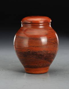 AGATE CARVED PATTERN JAR: Diameter 8.7 x 10.8 cm / Weight 471g