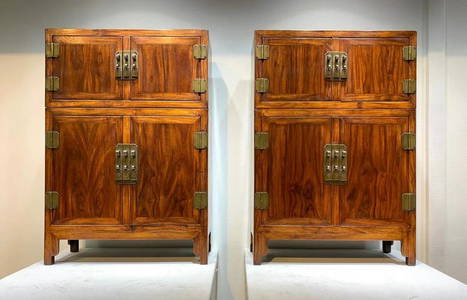 PAIR OF HUANGHUALI WOOD CARVED CABINETS