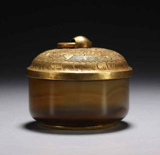 GILT AGATE CARVED JAR: Dimension 5.9 x 4.8 cm