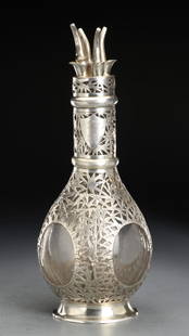 SILVER COVER CRYSTAL CARVED VASE: Diameter 13.5 x 34 cm