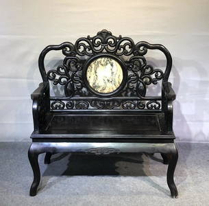 ZITAN WOOD INLAID MARBLE BENCH CHAIR