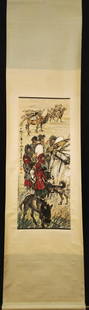 HUANGZHOU FIGURE PATTERN PAINTING: Painting Core Size 95 x 40 cm