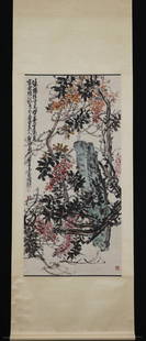 WU CHANGSHUO PURPLEVINE PATTERN PAINTING: Painting Core Size 136 x 68 cm