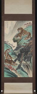 ZHANG SHANZI TIGER PATTERN PAINTING: Painting Core Size 129 x 65 cm