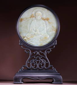 HETIAN JADE CARVED BUDDHA SCREEN