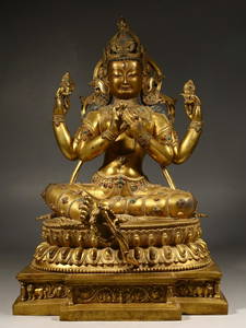 GILT BRONZE WITH GEM GUANYIN BUDDHA STATUE